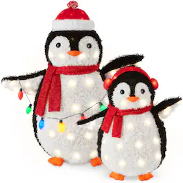 Best Choice Products - 5Ft Lighted Penguin Family, 210 LED Lights, XL Pop Up Large Outdoor Christmas Yard Decoration - Red