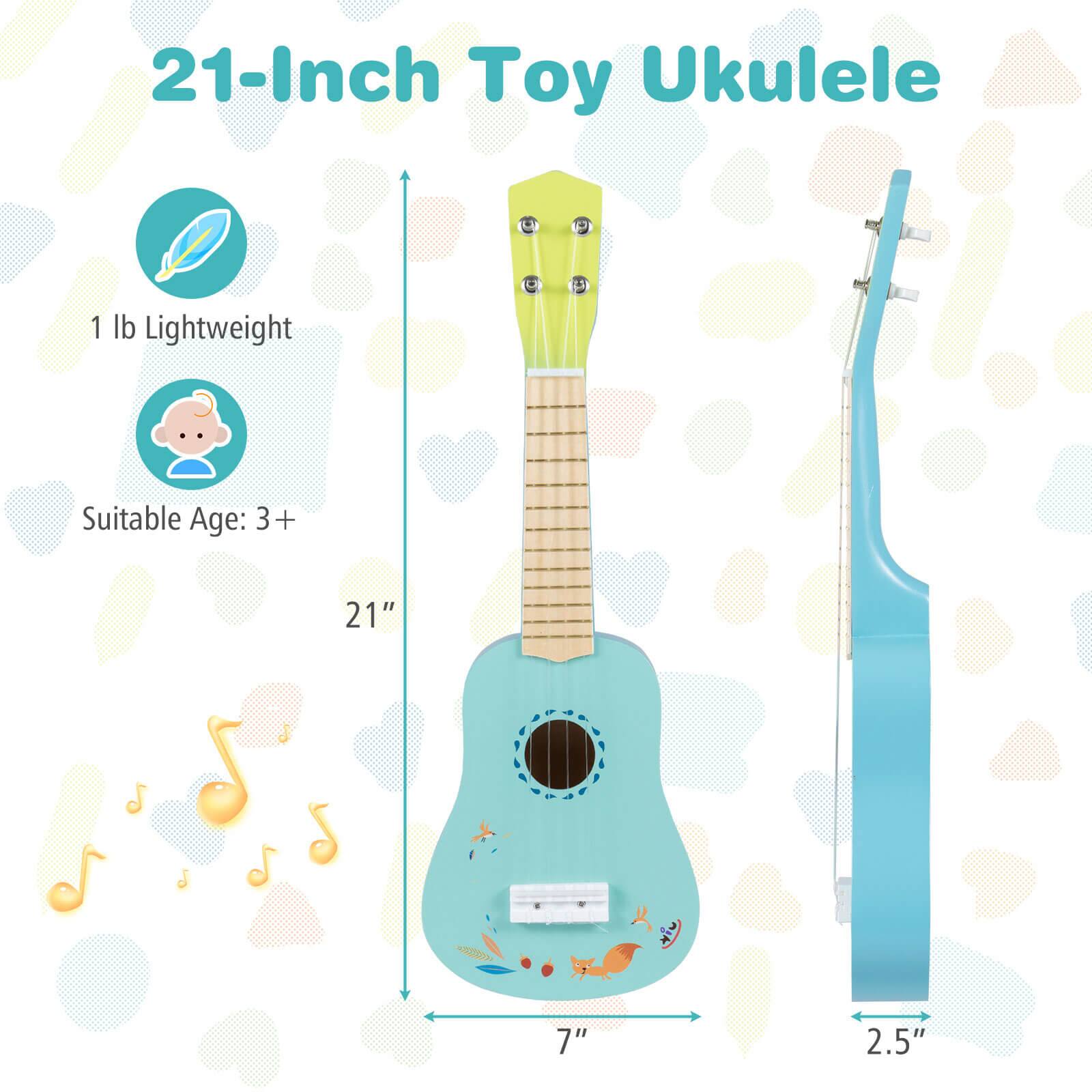21-Inch Toy Ukulele  
1 lb Lightweight  
Suitable Age: 3+  
21"  
7"  
2.5"