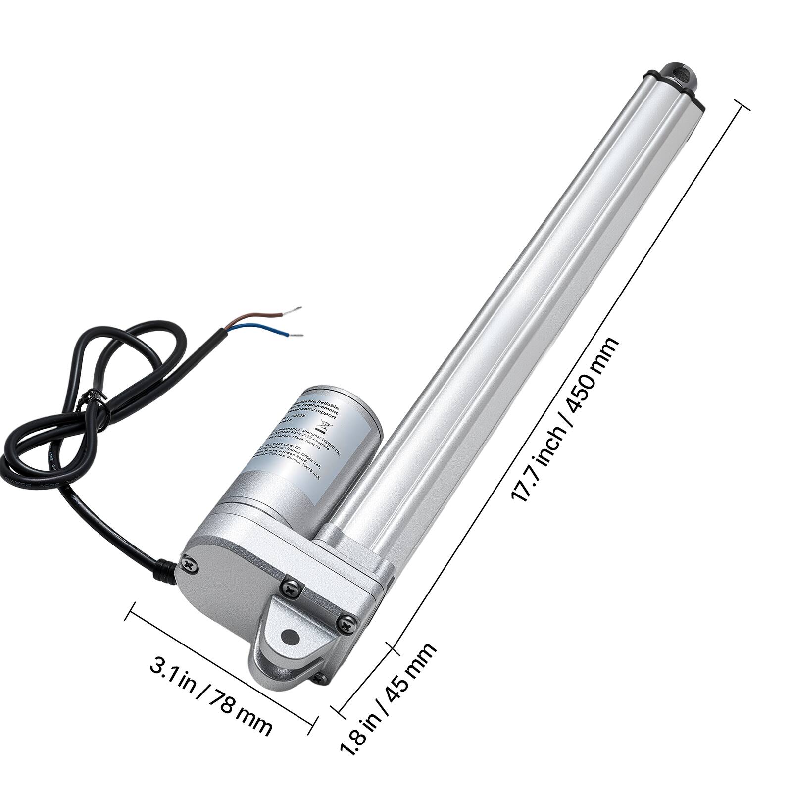 lit - mm 450 I 17.7 inch 17.7 x 3.1in 3.1in / 78 mm x 1.8in / 45 mm