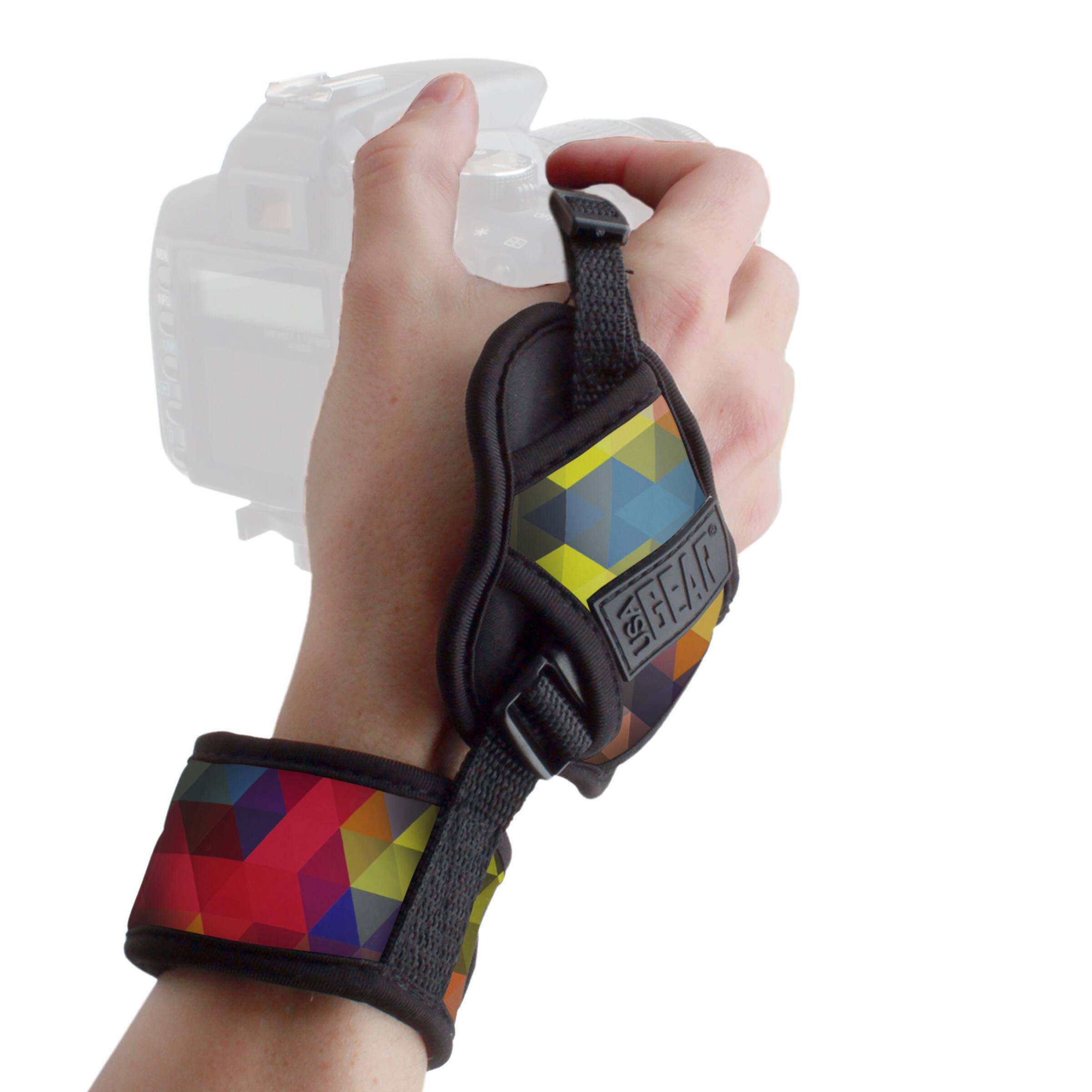 Front. USA Gear - Professional Digital Film DSLR Camera Hand Grip Strap with Metal Plate - Geometric.