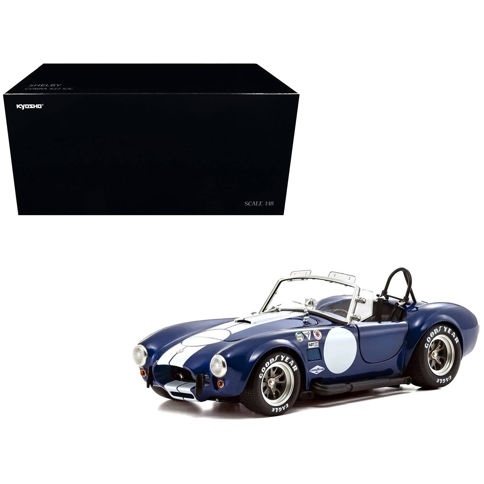 Shelby Cobra 427 S/C Blue with White Stripes and Race Graphics 1/18 Diecast Model Car by Kyosho