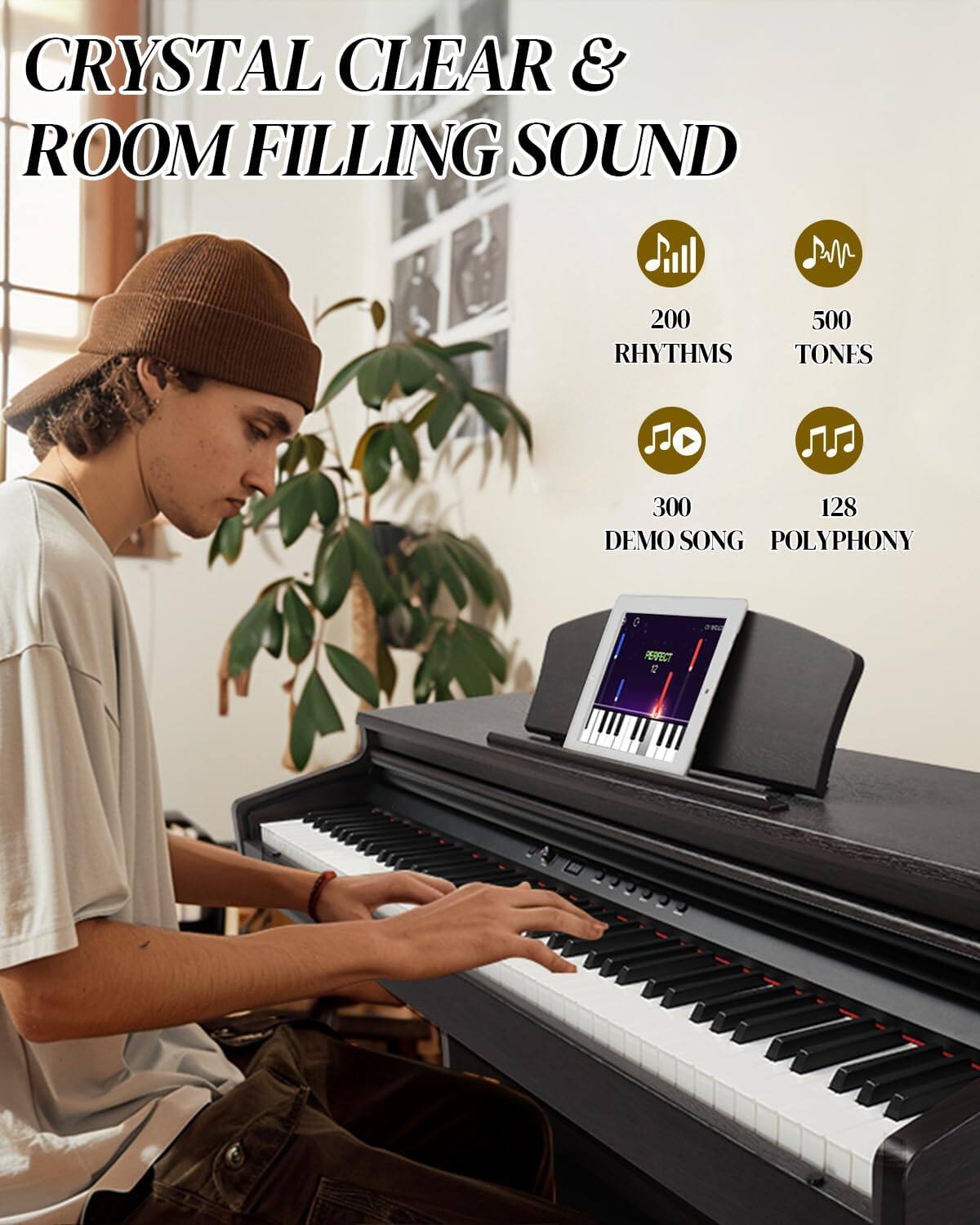CRYSTAL CLEAR & ROOM FILLING SOUND

200 RHYTHMS
500 TONES
300 DEMO SONG
128 POLYPHONY

PERFECT 12