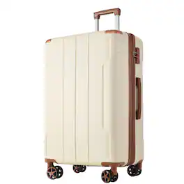 Ecooso - Expandable 28-Inch Checked Luggage, Hardshell ABS Suitcase with Double Spinner Wheels, Lightweight Large Capacity - Brown & White