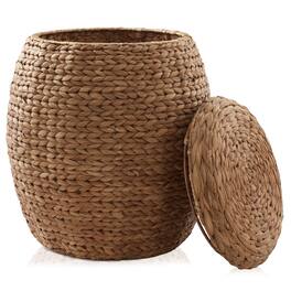 Casafield - Round Water Hyacinth Storage Basket/Hamper with Lid - Cinnamon