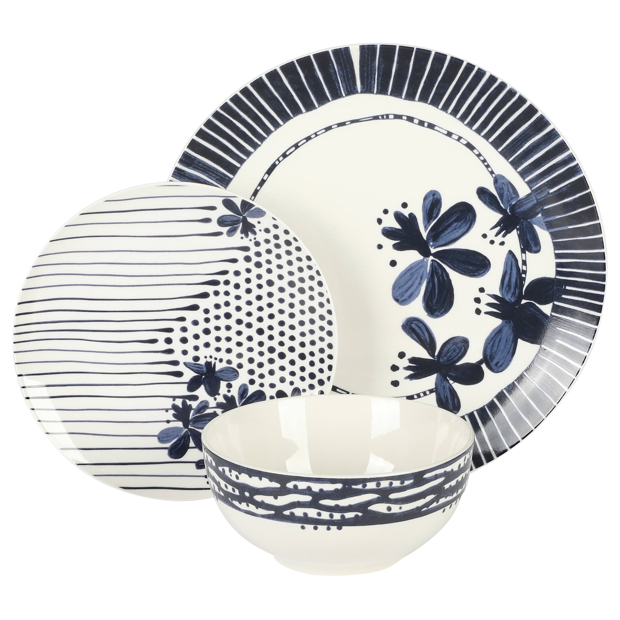 Alt View 1. Gibson - Gibson Home Eliza 12 Piece Ceramic Dinnerware Set - Dark Blue.