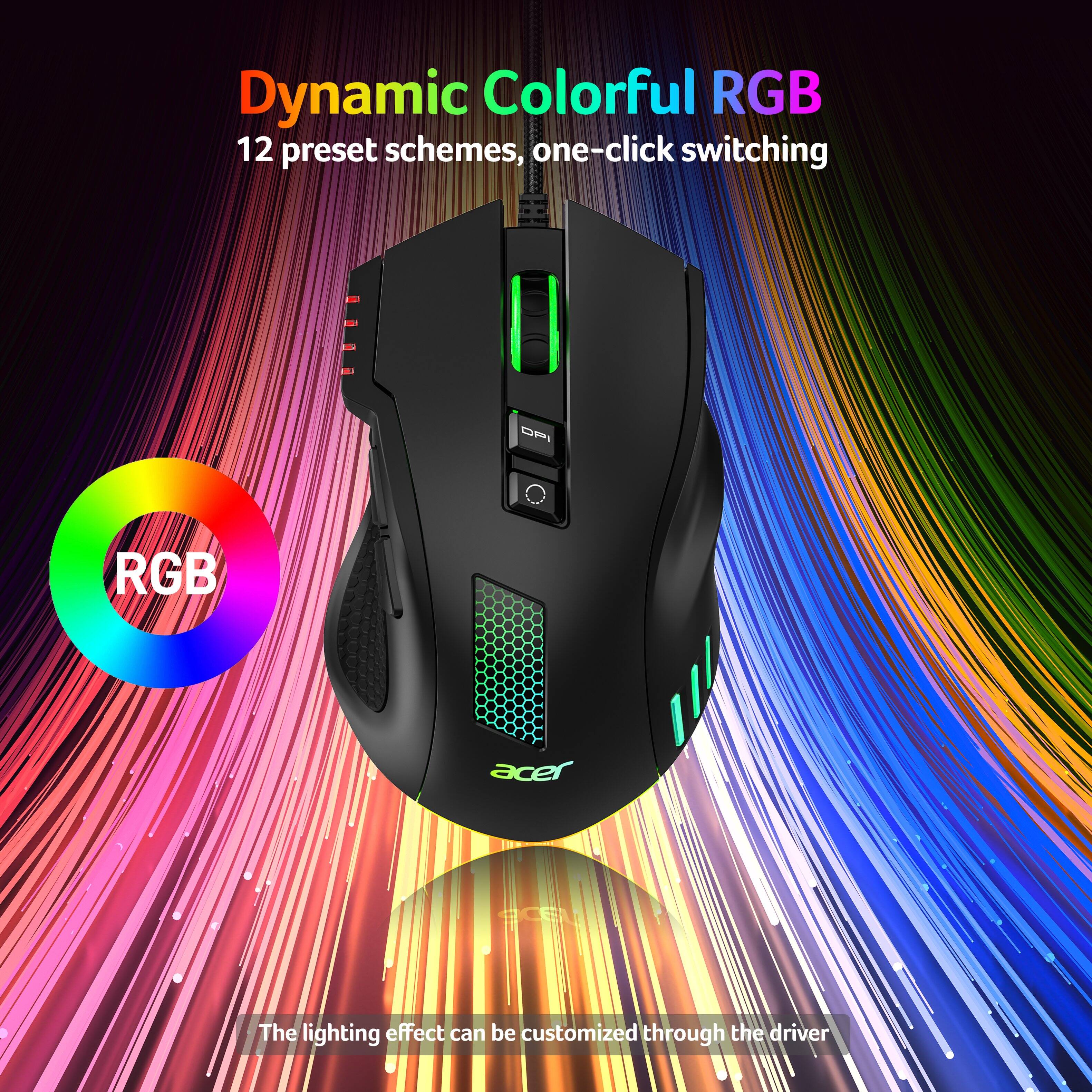 Dynamic Colorful RGB 12 preset schemes, one-click switching. The lighting effect can be customized through the driver.