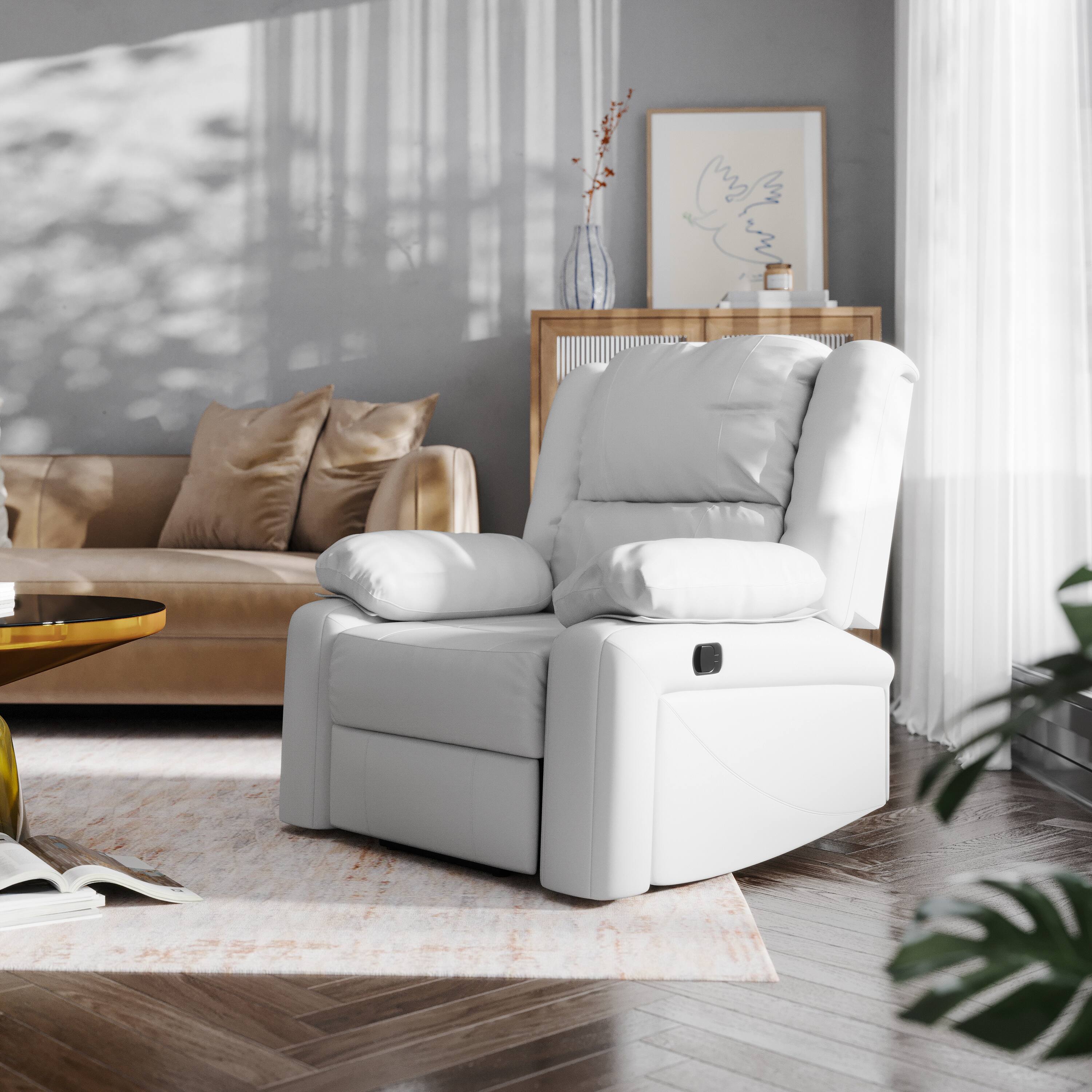 Alt View 1. Emma + Oliver - Recliner with Bustle Back and Padded Arms - Cream Faux Leather.