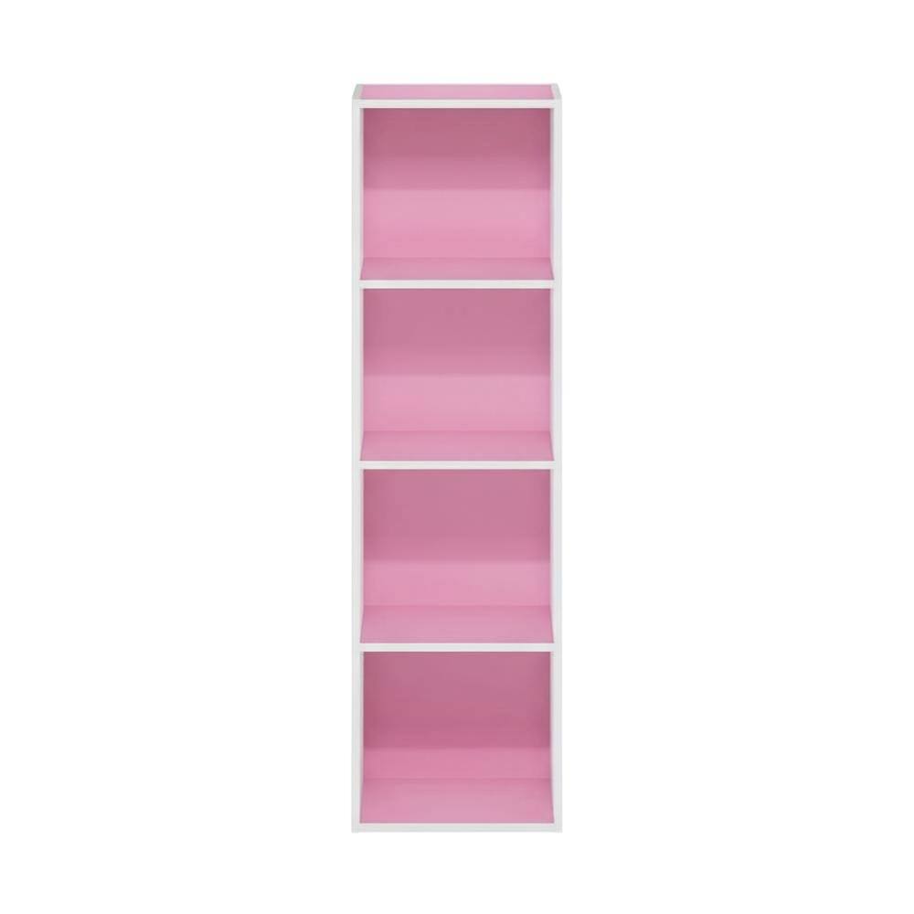 Back. FurniFact - 4-Tier Open Shelf Bookcase with Engineered Wood Construction for Storage - Pink/White.
