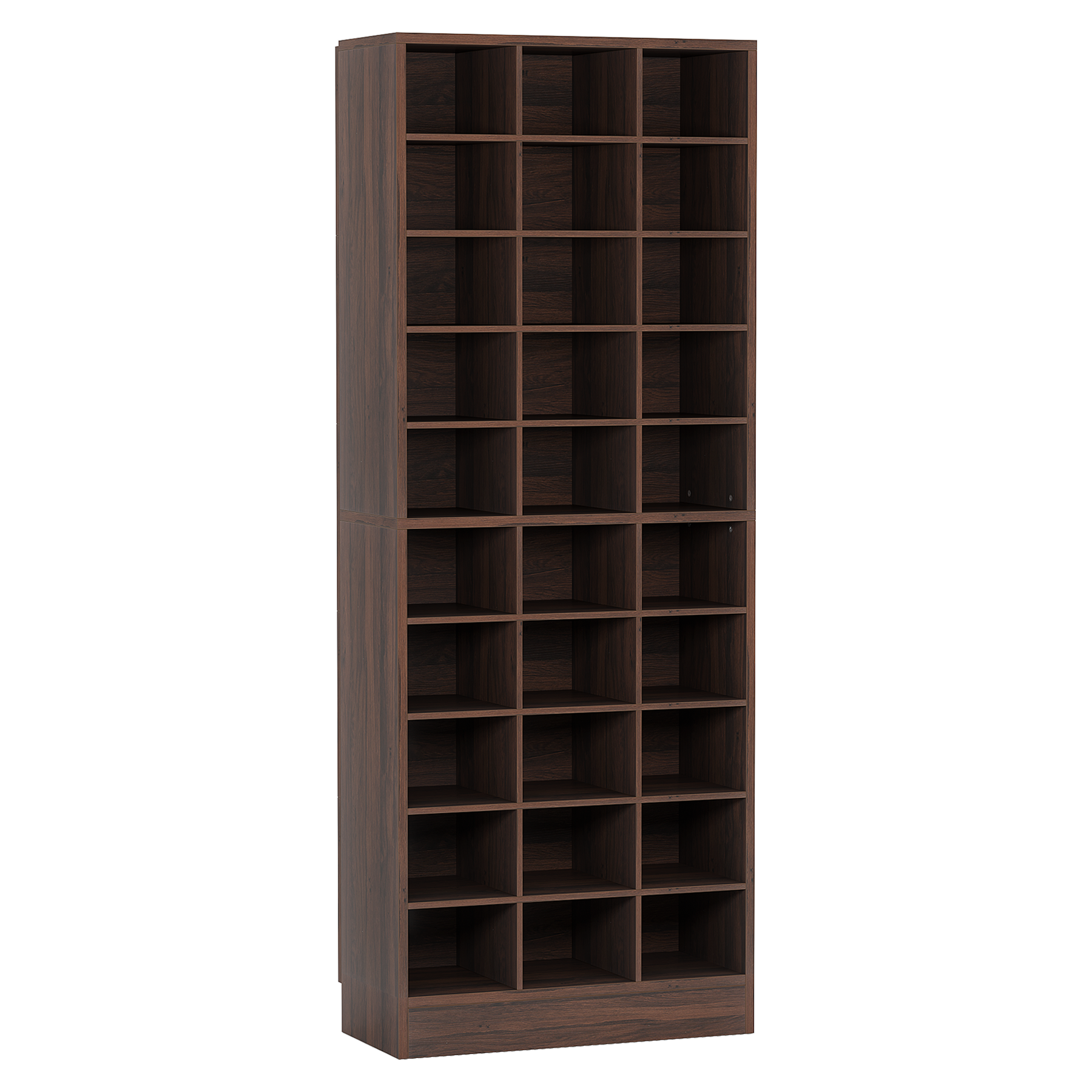 Angle. TinyHomie - 25.6 Inches 10-Tier Espresso Wooden Shoe Storage Cabinet Modern 30-Cubby Wooden Shoe Rack Organizer - Espresso.