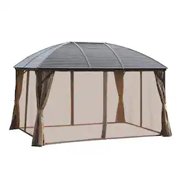 Outsunny - x 13' Hardtop Gazebo with Curtains, Netting - Brown