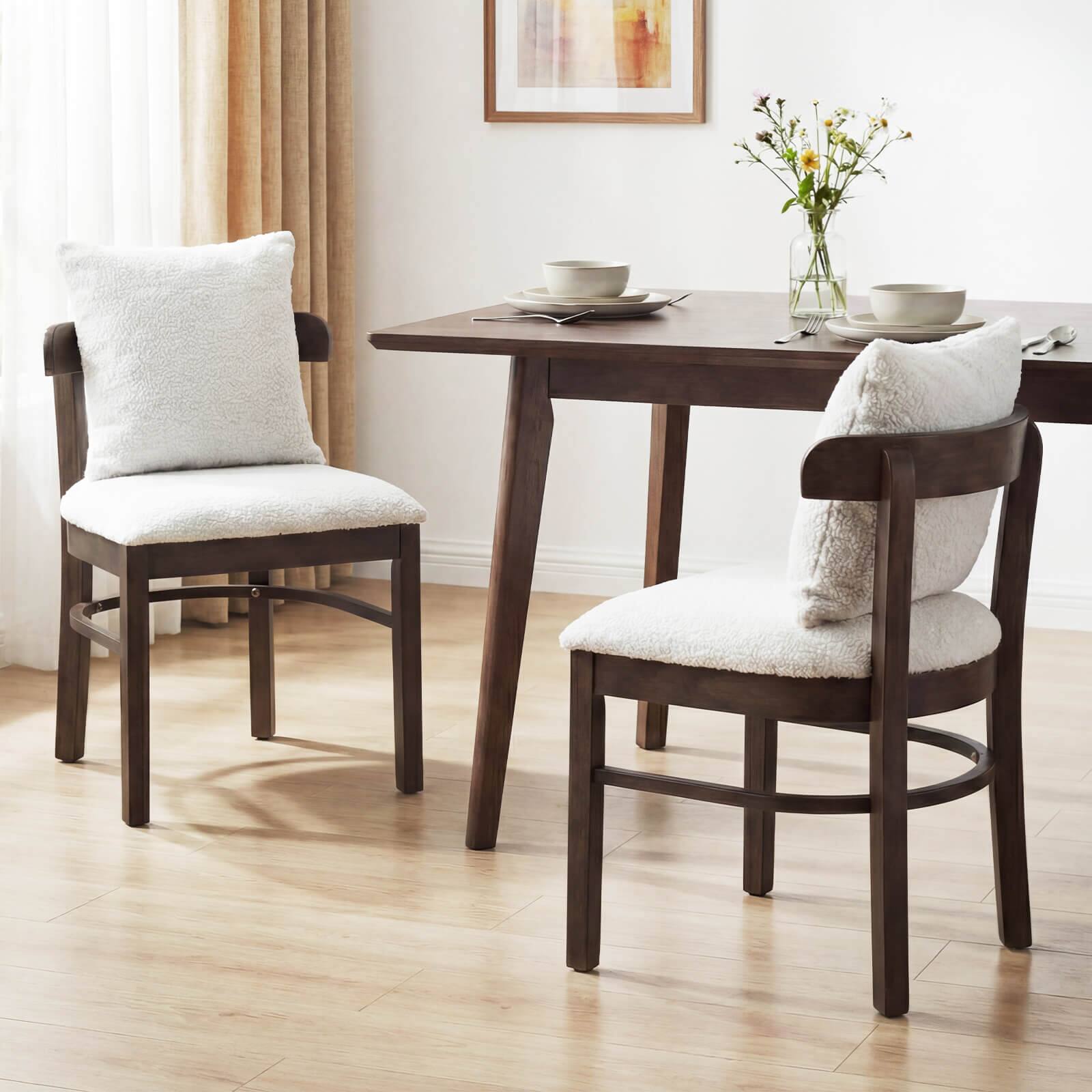 Alt View 1. Costway - Costway Wood Dining Chairs Set of 2 with Removable Pillow, Curved Backrest & Padded Seat - Gray + Brown.