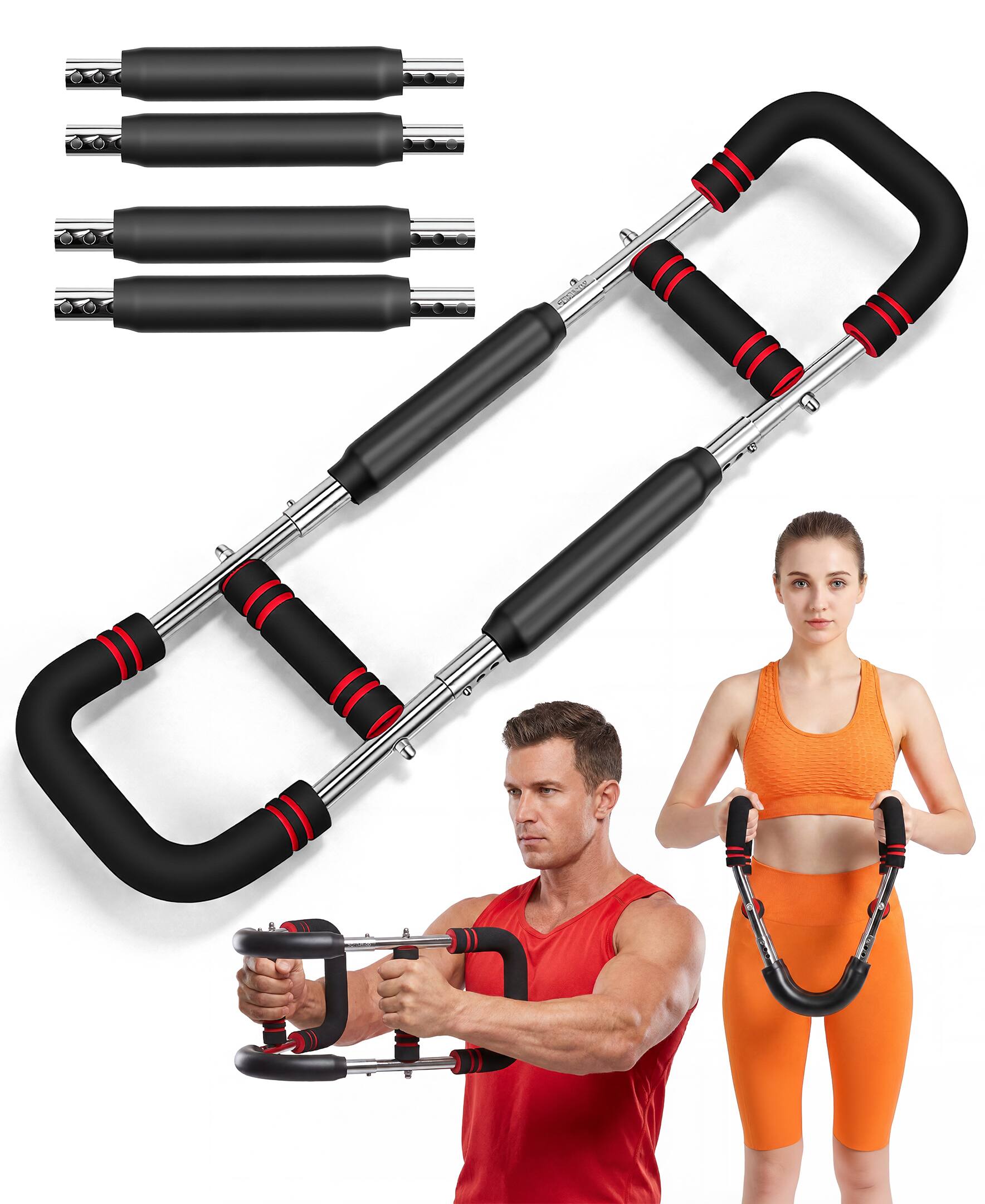 Angle. Sugift - Twister Arm Chest Exerciser Adjustable 90-160-lb with 4 Springs for Biceps Triceps Chest and Shoulders - Black.