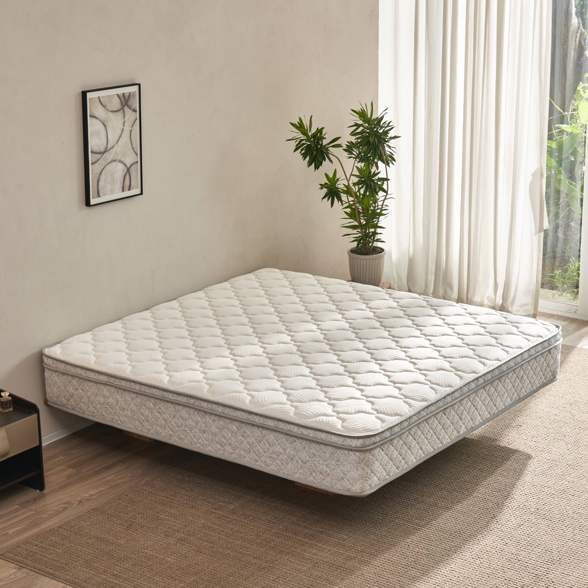 Front. APRILSOUL - King Size Mattress 12 Inch Hybrid King Mattress in a Box with Memory Foam and Pocket Spring - Grey.