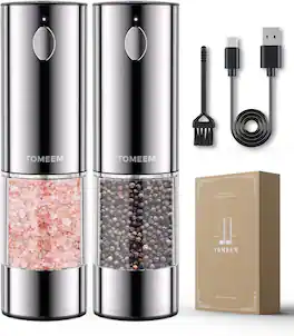 Tomeem - Larger Capacity Rechargeable Electric Salt and Pepper Grinder Set 110ml Automatic Pepper Mill wit - Stainless Steel