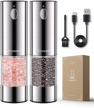 TOMEEM
TOMEEM
ELECTRIC SALT & PEPPER GRINDER SET
IN
TOMEEM
un
BUTTING HE