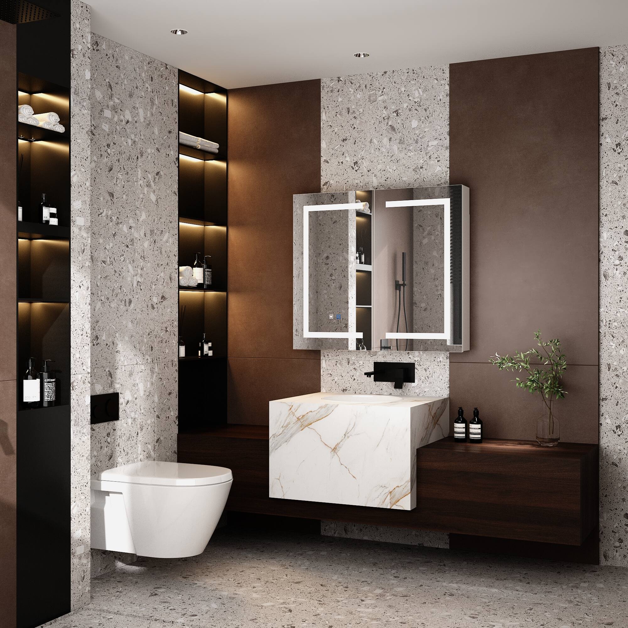 Alt View 1. Famapy - Smart Bathroom Mirror Cabinet with LED Lighting, Anti-Fog, Hidden Storage & Modern Vanity Design - White.