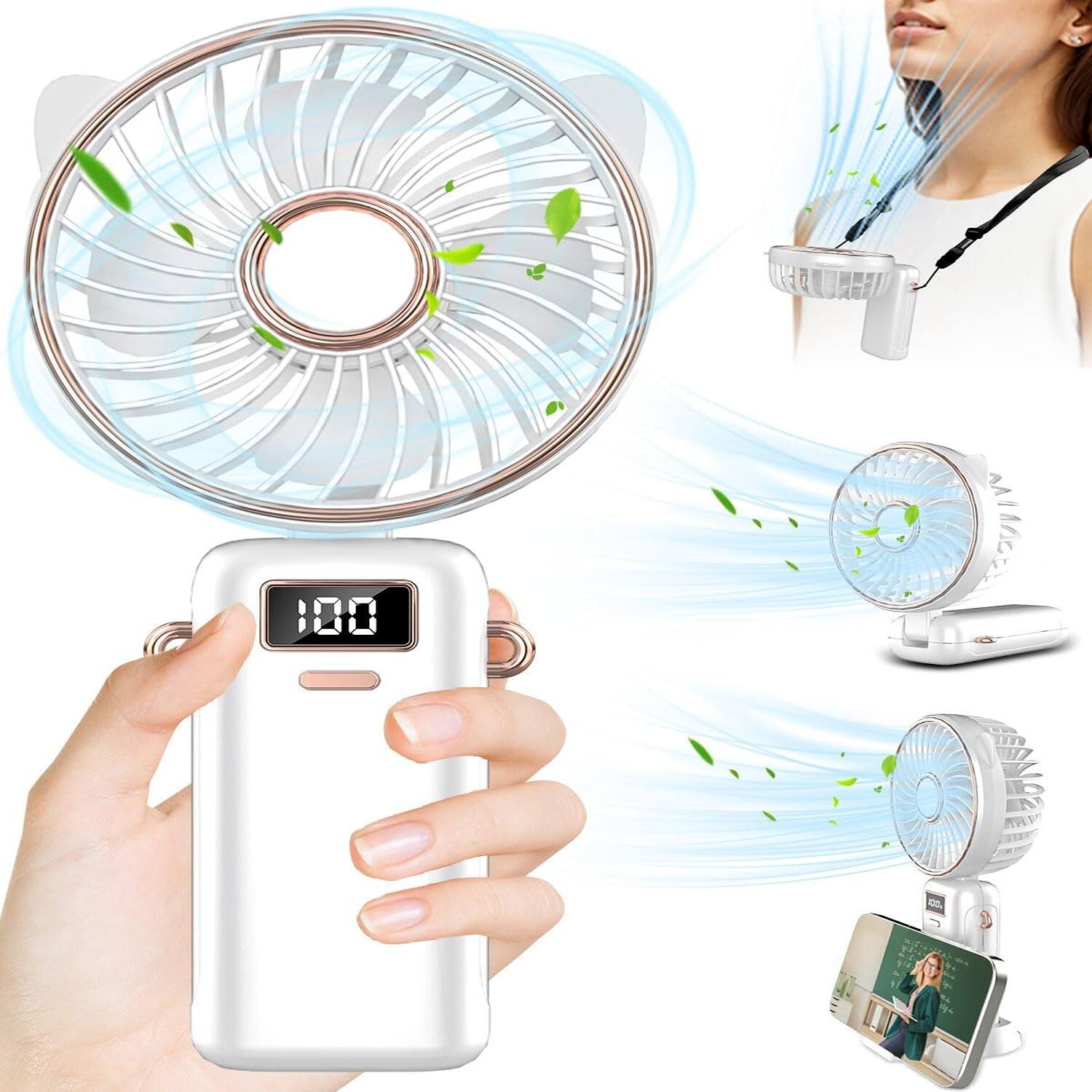 Front. PARKER SLATER - Handheld Fan Folding Fan,Portable Fan for Travel 4500mAh Rechargeable Fan - White.