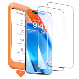 TORRAS - GlassGo Ultra Unbreakable Shatterproof Tempered Glass & Full Coverage Screen Protector for Apple iPhone15 Plus 2-Pack - Clear