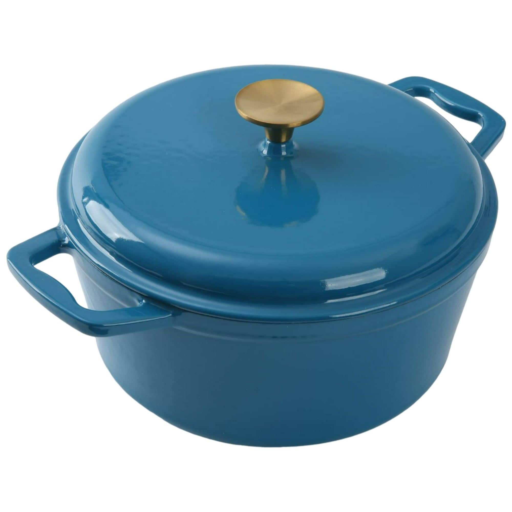 Front. Mirfee - 4.75qt Enameled Cast Iron Dutch Oven, Oven-Safe, Blue - Blue.