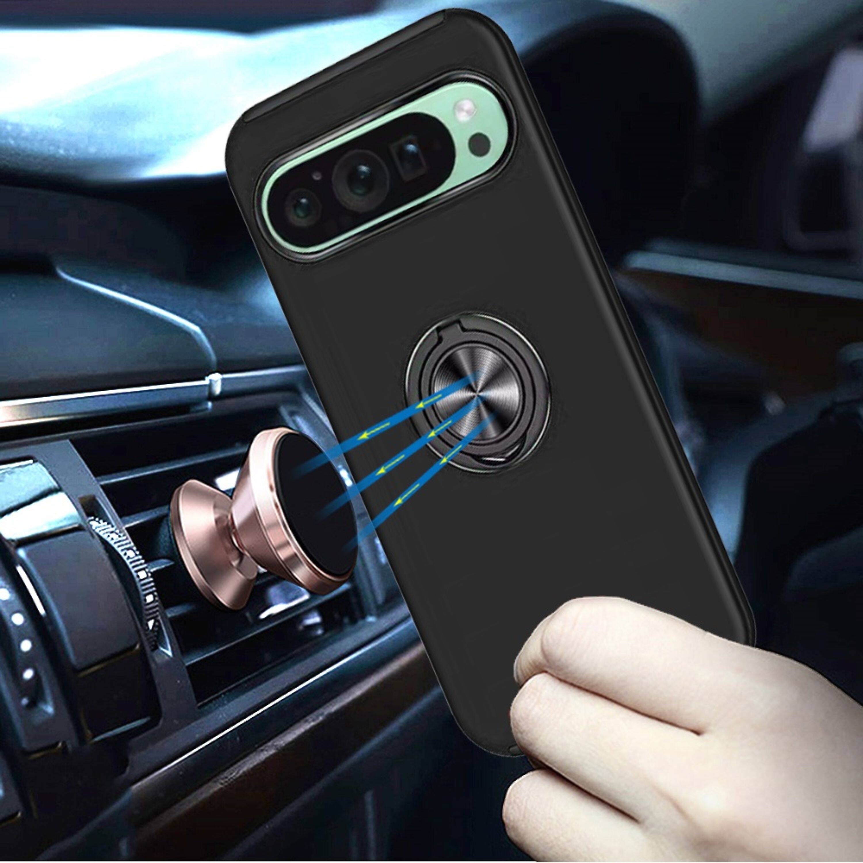 Angle. Kitcheniva - Dual Layer Magnetic Ring Phone Cover For Google Pixel 9/ 9 Pro Black - Black.