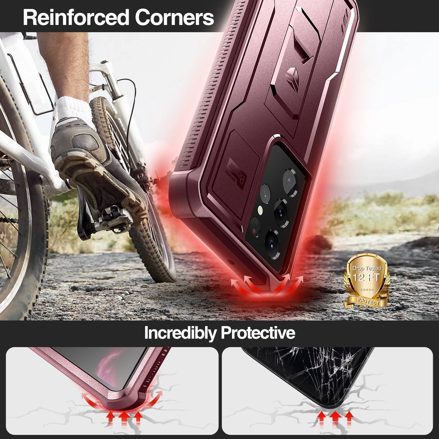 Reinforced Corners, Incredibly Protective, Drop Tested 12 FT. Protect