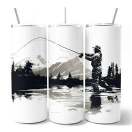 OrnamentallyYou - Fly Fishing Mountain Lake Scene 20oz Tumbler With Lid and Stainless Steel Straw - Multicolored
