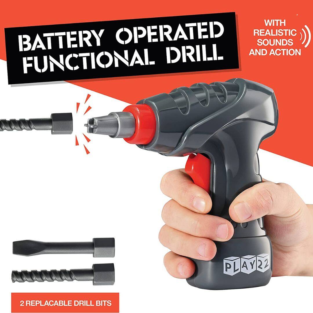 BATTERY OPERATED FUNCTIONAL DRILL.

WITH REALISTIC SOUNDS AND ACTION

2 REPLACABLE DRILL BITS