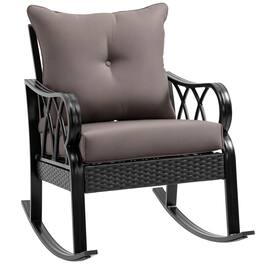 Outsunny - Outdoor Wicker Rocking Chair with Padded Cushions, Aluminum Furniture Rattan Porch Rocker Chair w/ Armrest - Gray