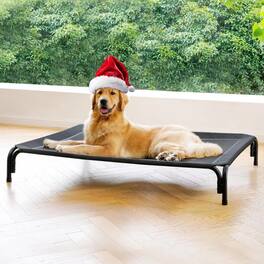 Luckbyte - Large Elevated Dog Bed with Cooling Mesh, Anti-Slip Feet, Tool-Free Assembly for Indoor Outdoor Use - Black