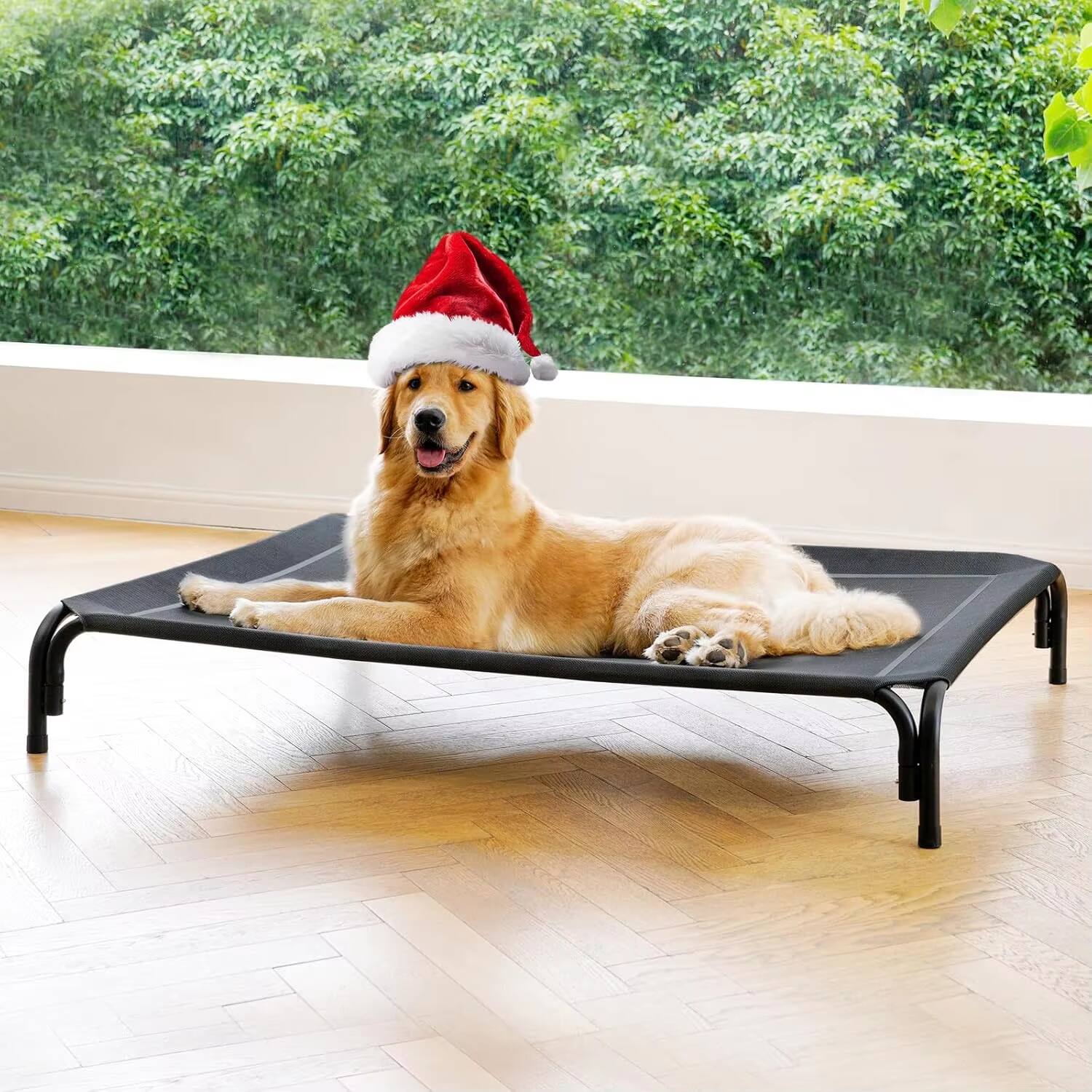 Front. Luckbyte - Large Elevated Dog Bed with Cooling Mesh, Anti-Slip Feet, Tool-Free Assembly for Indoor Outdoor Use - black.