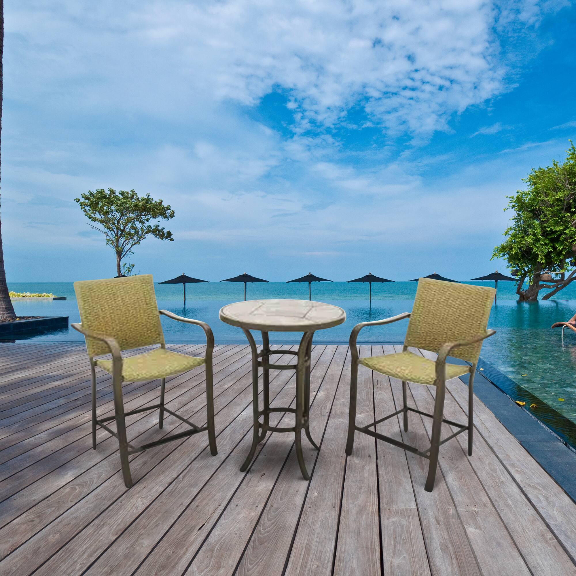 Alt View 2. Four Seasons Courtyard - Four Seasons Courtyard Amalfi 3 Piece Balcony Height Outdoor Dining Set, Beige - Beige.