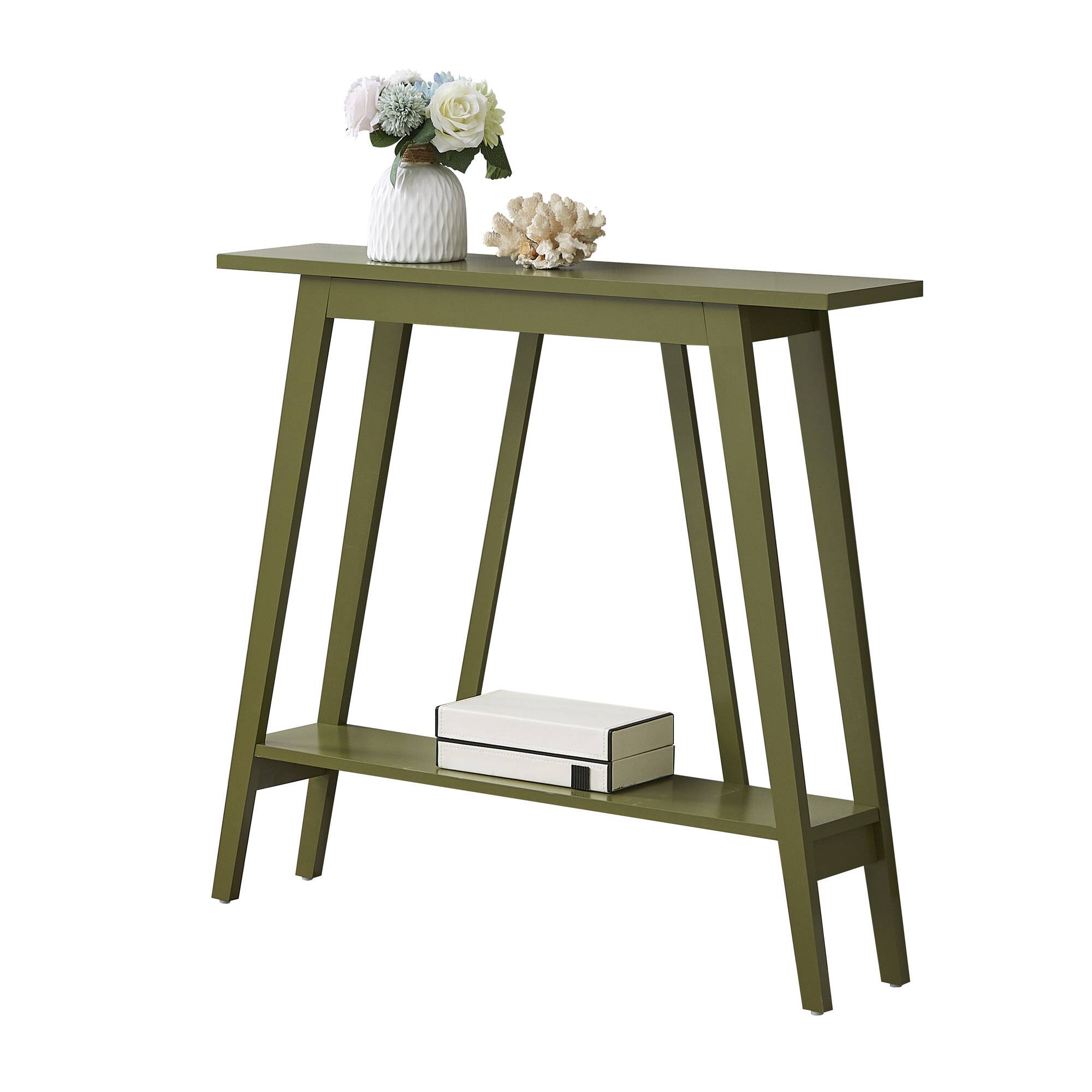 Angle. Kings Brand Furniture - Kings Brand Furniture Conway Console Table Functional Narrow Wood Accent Entryway Table with Storage Shelf - Medium Green.