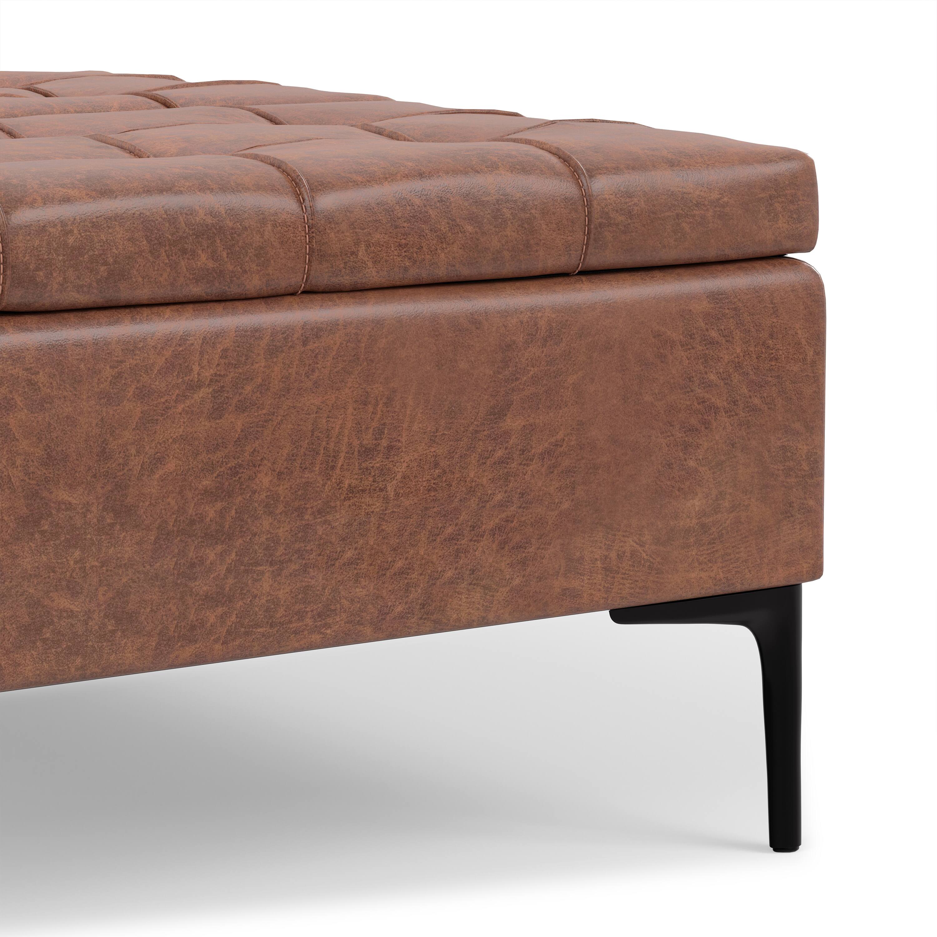 Alt View 8. Simpli Home - Laura 36 inch Wide Mid Century Square Lift Top Storage Ottoman in Distressed Saddle Brown  Vegan Faux Leather, Assembled - Distressed Saddle Brown.
