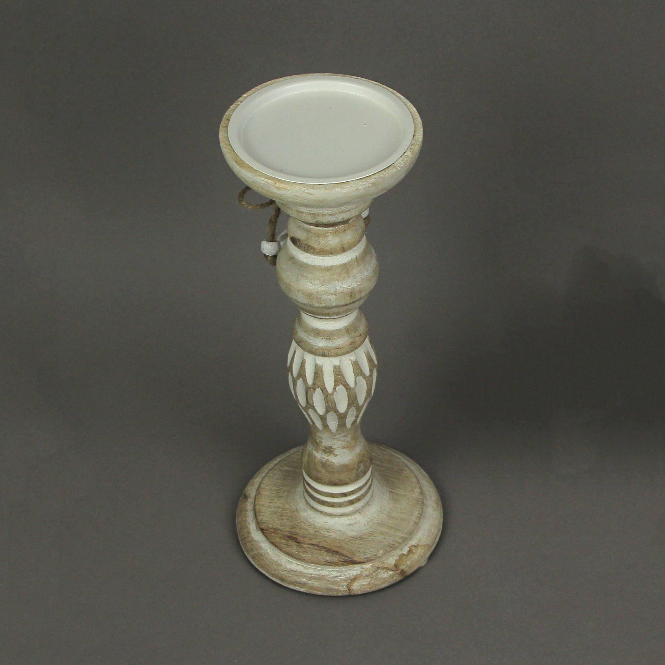 Alt View 3. PD Home & Garden - 11 Inch Wood Pedestal Candle Holder Rustic White Washed Pillar With Sea Shells - Tan.