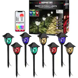 Monster - Smart 8-Pack Outdoor Pathway Lights, Multiwhite Landscape Lights, Wi-Fi App & Voice Control, Weather-Resistant - Multicolor