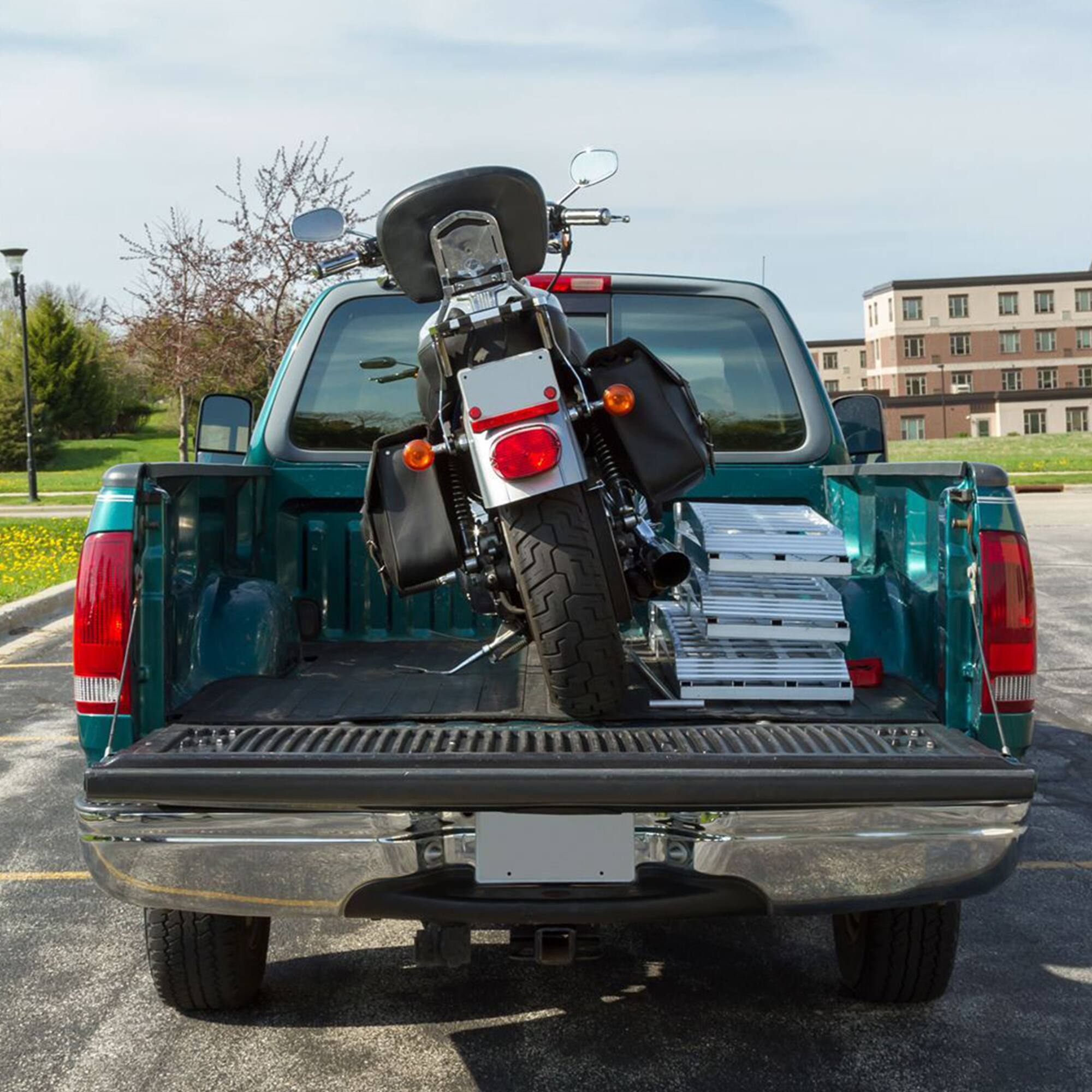 Alt View 8. Black Widow - Black Widow 10’ Aluminum Folding Motorcycle Ramp, Arched 3 Piece Design, Silver.
