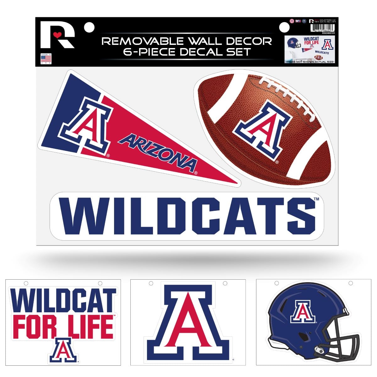 Rico Industries - Arizona Wildcats (Set of 6) Individual Easy Peel Die-Cut Decal Stickers - Remove - Re-organize - Re-apply - Multi