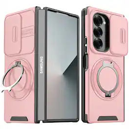 Dteck - for Samsung Galaxy Z Fold8 Ultra Case with Camera Slide Cover, Shockproof Rugged Cover with Magnetic Ring Stand - Pink