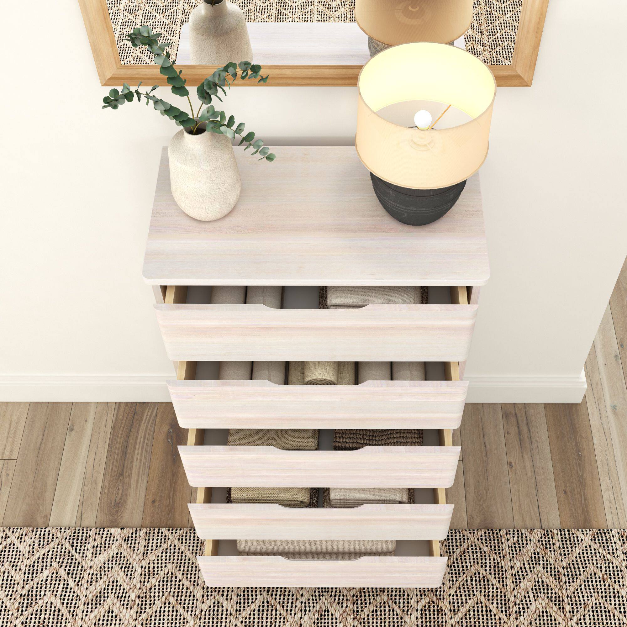 Alt View 5. Plank+Beam - Plank+Beam Modern Farmhouse 5 Drawer Dresser, Whitewash - White Wash.