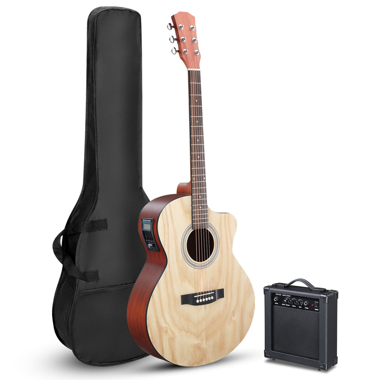 Winado - Full-Size 41 Inch Acoustic Electric Guitars Kit for Beginner With 15W Amp
