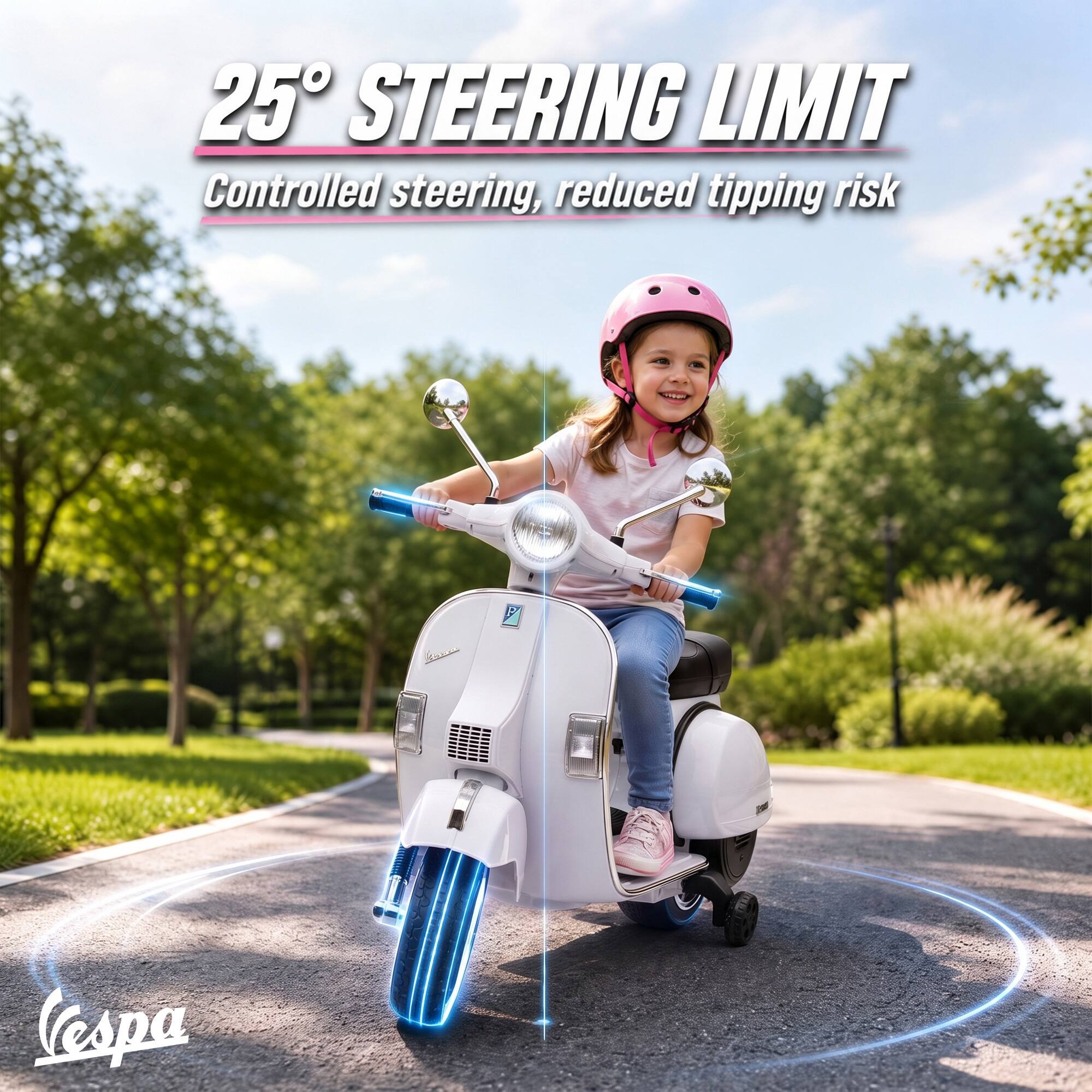 25° STEERING LIMIT  
Controlled steering, reduced tipping risk