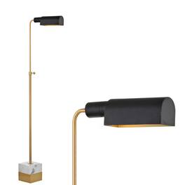 Jonathan Y - Iva 56.5" Adjustable Brass Library LED Floor Lamp, /Carrara Marble - Brass Gold