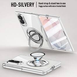 Dteck - Shockproof Magnetic Case for Samsung Galaxy Z Fold8, 2-in-1 Kickstand Rigid Plastic Cover with Built-in HD Glass Screen - Silver