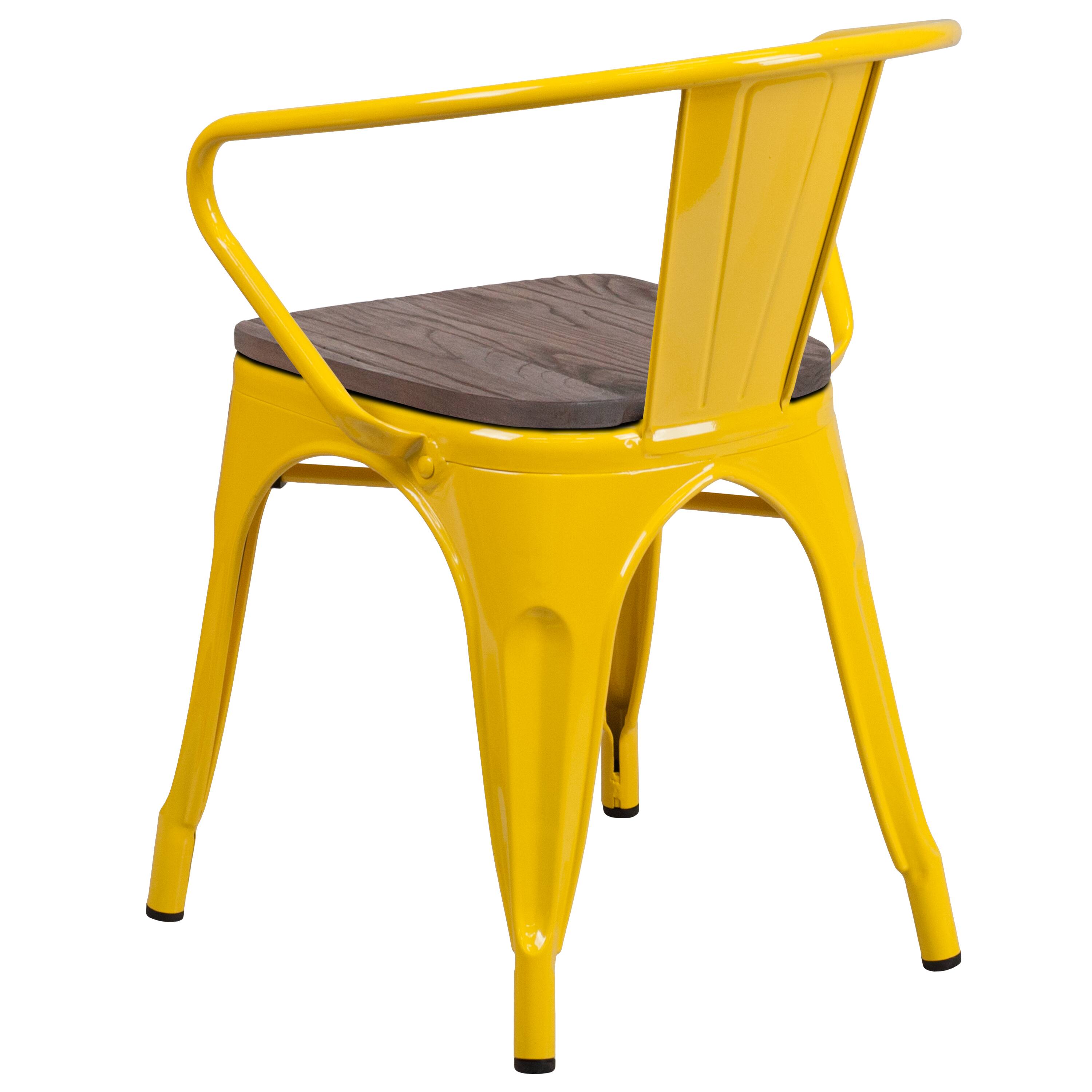 Alt View 3. Emma + Oliver - Metal Chair with Wood Seat and Arms - Yellow.