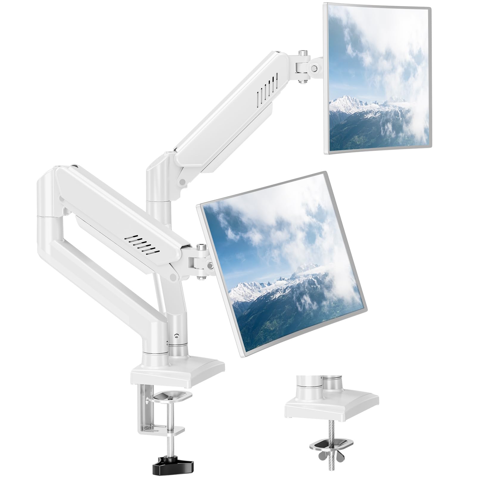 Hanke - Dual Monitor Mount Fits 17 To Computer Screen Arm Hold 4.4-19. Each Full Motion Desk Mounts For 2 Monitors - White