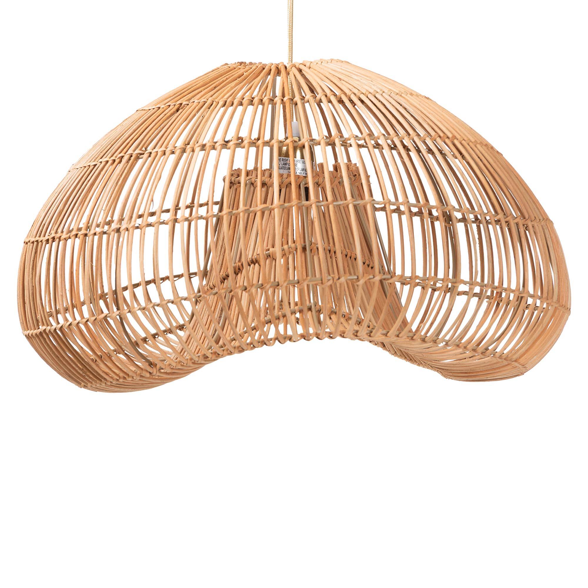 Front. bali & pari - Hansa Natural Rattan Pendant Lampshade - Handcrafted Dome-Shape Ceiling Light Cover, Coastal Boho Décor - Natural Brown.