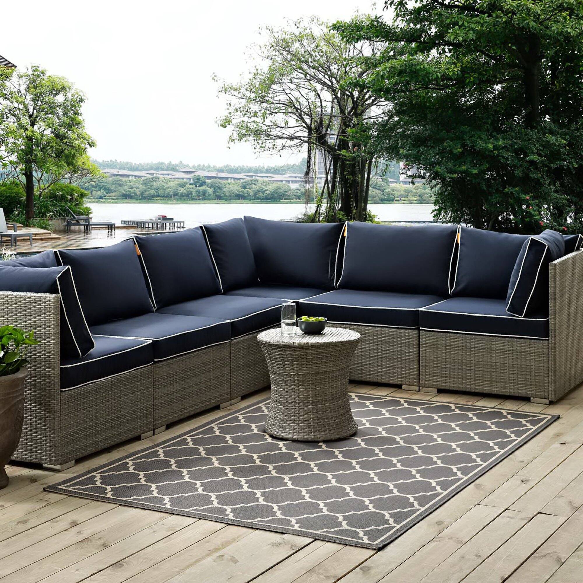 Modway - Avena Moroccan Quatrefoil Trellis Indoor and Outdoor Area Rug - Gray and Beige