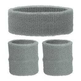 Unique Bargains - Sweatband Set, 1pc Headband + 2pcs Wristbands Moisture Wicking Breathable Athletic Bands 3pcs for Sports - Gray