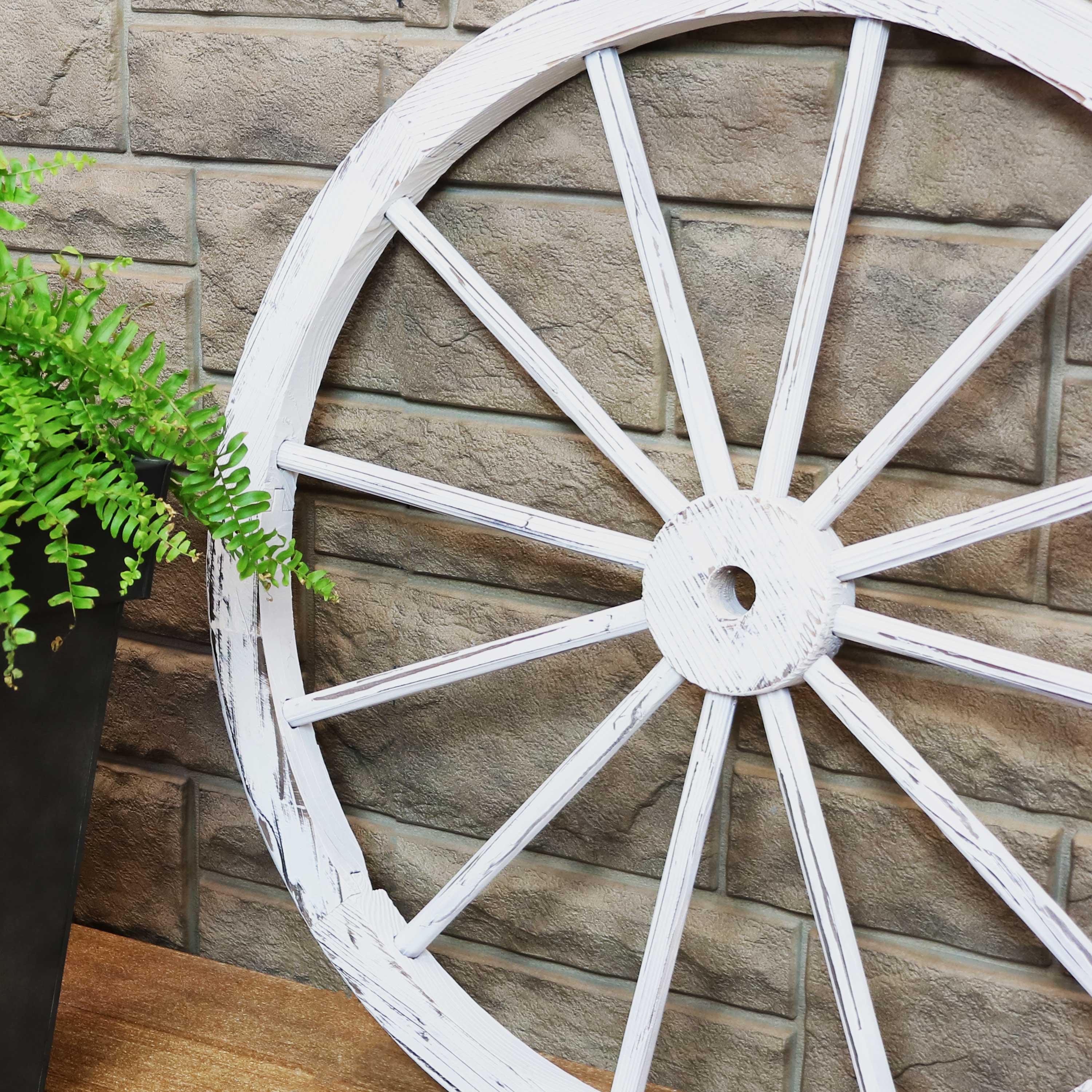 Alt View 3. Sunnydaze - Wagon Wheel Indoor/Outdoor Statue - 29 in - White.