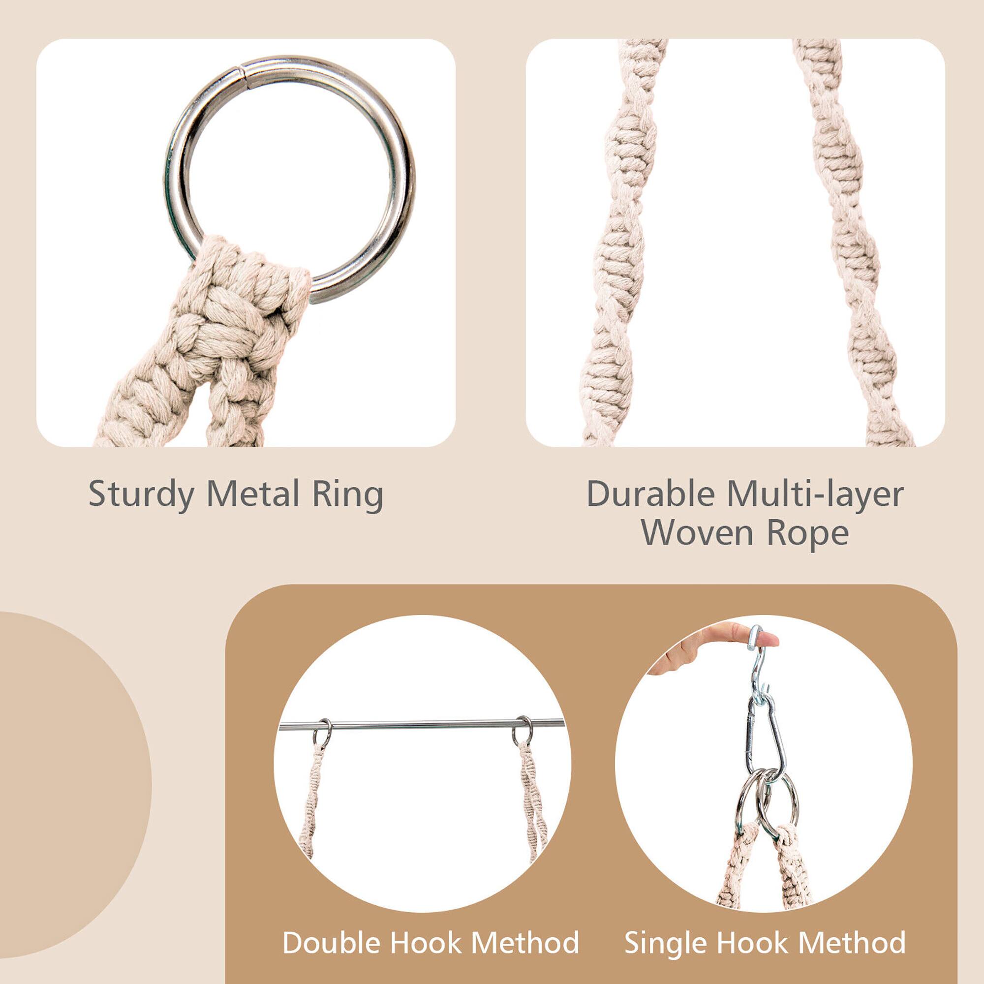 Sturdy Metal Ring  
Durable Multi-layer Woven Rope  
Double Hook Method  
Single Hook Method
